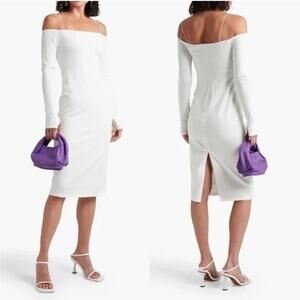NWT Alice + Olivia Dorinda Off Shoulder Long Sleeve Knit Midi White Dress Size 0